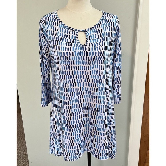 Clara Sun Woo Tunic Size S BLue White Abstract Relaxed Oversized Lagen Travel - Picture 1 of 6